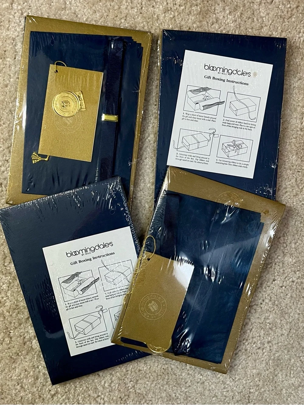 BLOOMINGDALE’S Vintage By Mail Gift Boxing Kits Set of 4 Navy & Gold